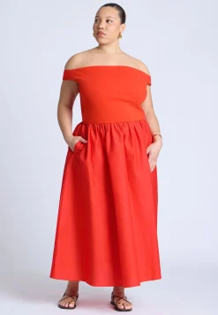 Boat Neck Mixed Fabric Dress