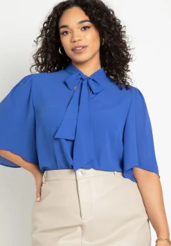 Bow Blouse with Flutter Sleeve