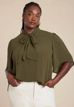 Bow Blouse with Flutter Sleeve