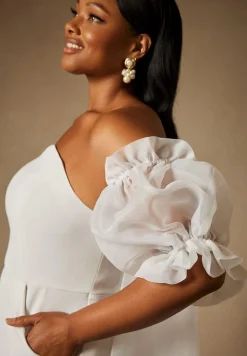 Bridal by ELOQUII Mini Dress With Puff Sleeve Cape