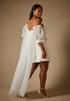 Bridal by ELOQUII Mini Dress With Puff Sleeve Cape