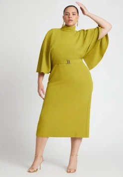 Cape Sleeve Belted Midi Dress