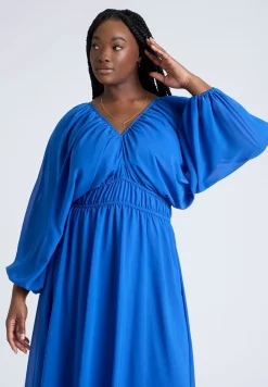 Chiffon Balloon Sleeve Maxi Dress