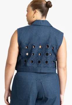 Circular Cutout Denim Vest