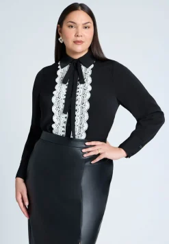 Collared Shirt With Lace-Trimmed Placket