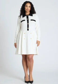 Collared Sweater Dress With Buttons