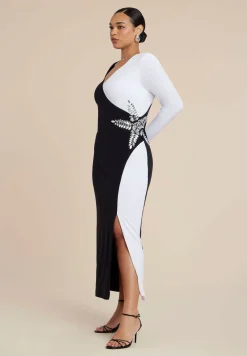 Colorblock Embellished Maxi Dress