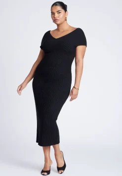 Cross Front Rib Midi Sweater Dress