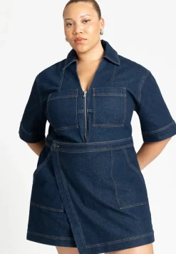 Denim Collared Wrap Romper