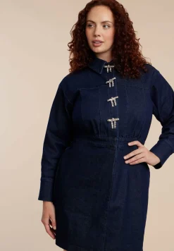 Denim Mini Dress With Rhinestone Bows