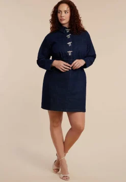 Denim Mini Dress With Rhinestone Bows