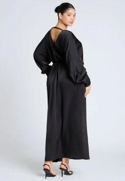 Dramatic Sleeve Satin Column Dress