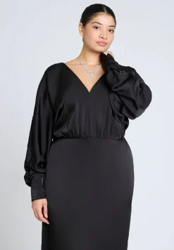 Dramatic Sleeve Satin Column Dress