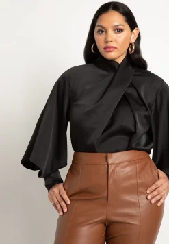 Draped Neck Satin Blouse