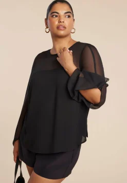 Draped Sheer Sleeve Blouse