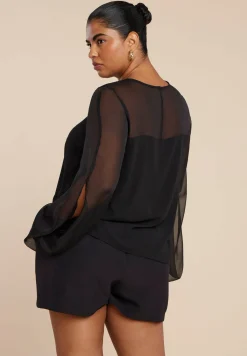 Draped Sheer Sleeve Blouse