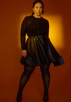 Faux Leather Bubble Hem Skirt