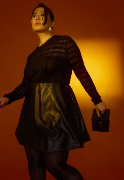 Faux Leather Bubble Hem Skirt