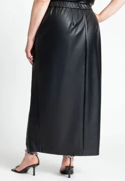 Faux Leather Column Skirt With Slit