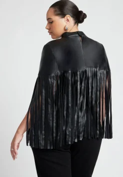 Faux Leather Fringe Cape