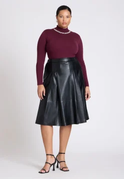 Faux Leather Full Midi Skirt