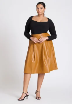 Faux Leather Full Midi Skirt