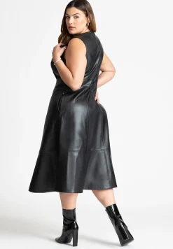 Faux Leather Knot Detail Flare Dress