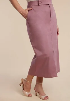 Faux Suede Midi Column Skirt