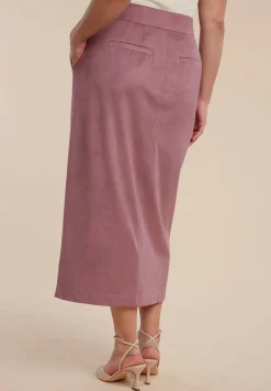 Faux Suede Midi Column Skirt