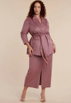Faux Suede Midi Column Skirt