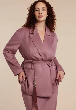 Faux Suede Tassel Belted Blazer