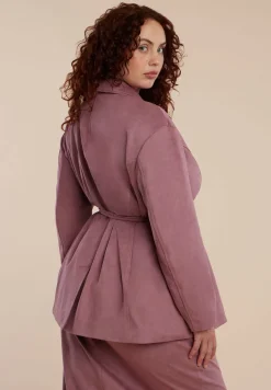 Faux Suede Tassel Belted Blazer