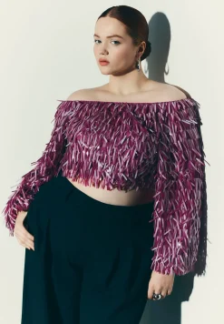 Fringe Sequin Off The Shoulder Top
