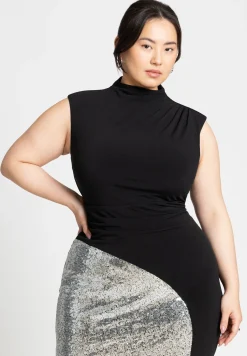 Funnel Neck Knit Dress With Sequin