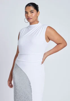 Funnel Neck Knit Dress With Sequin