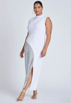 Funnel Neck Knit Dress With Sequin