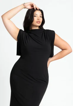 Funnel Neck Midi Dress