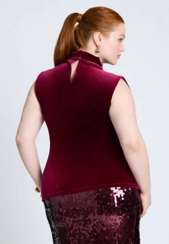 Funnel Neck Velvet Shell