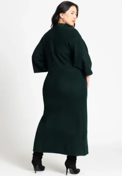 Funnel Neck Wide Sleeve Midi Dress