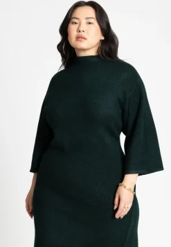 Funnel Neck Wide Sleeve Midi Dress