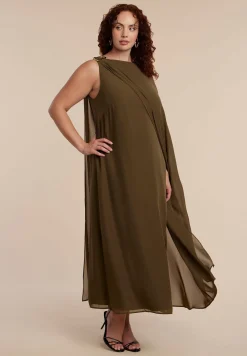 Hardware Detail Cape Maxi Dress