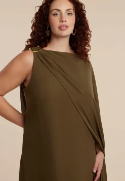Hardware Detail Cape Maxi Dress