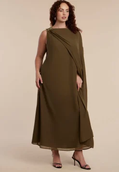 Hardware Detail Cape Maxi Dress