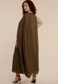 Hardware Detail Cape Maxi Dress