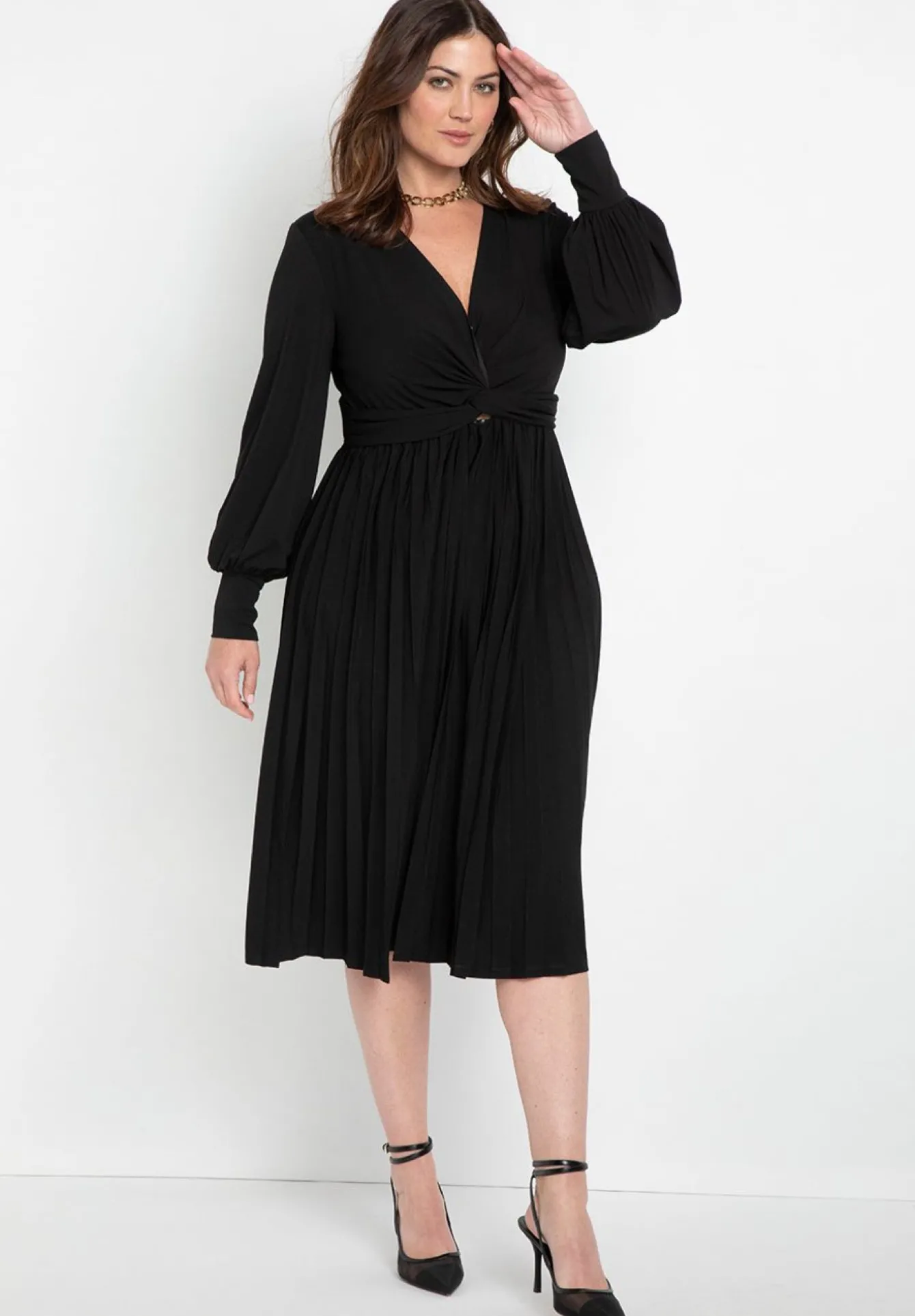 Knot Front Pleated Skirt Dress