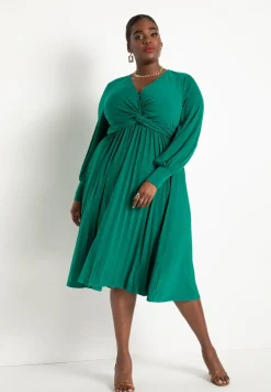 Knot Front Pleated Skirt Dress