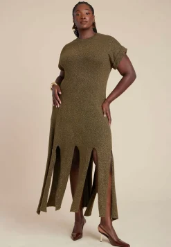 Lurex Sweater Dress W Fringes
