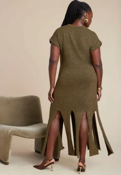 Lurex Sweater Dress W Fringes