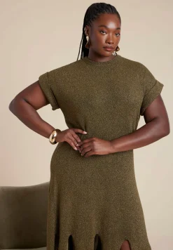Lurex Sweater Dress W Fringes
