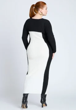 Maxi Sweater Dress With Colorblocked